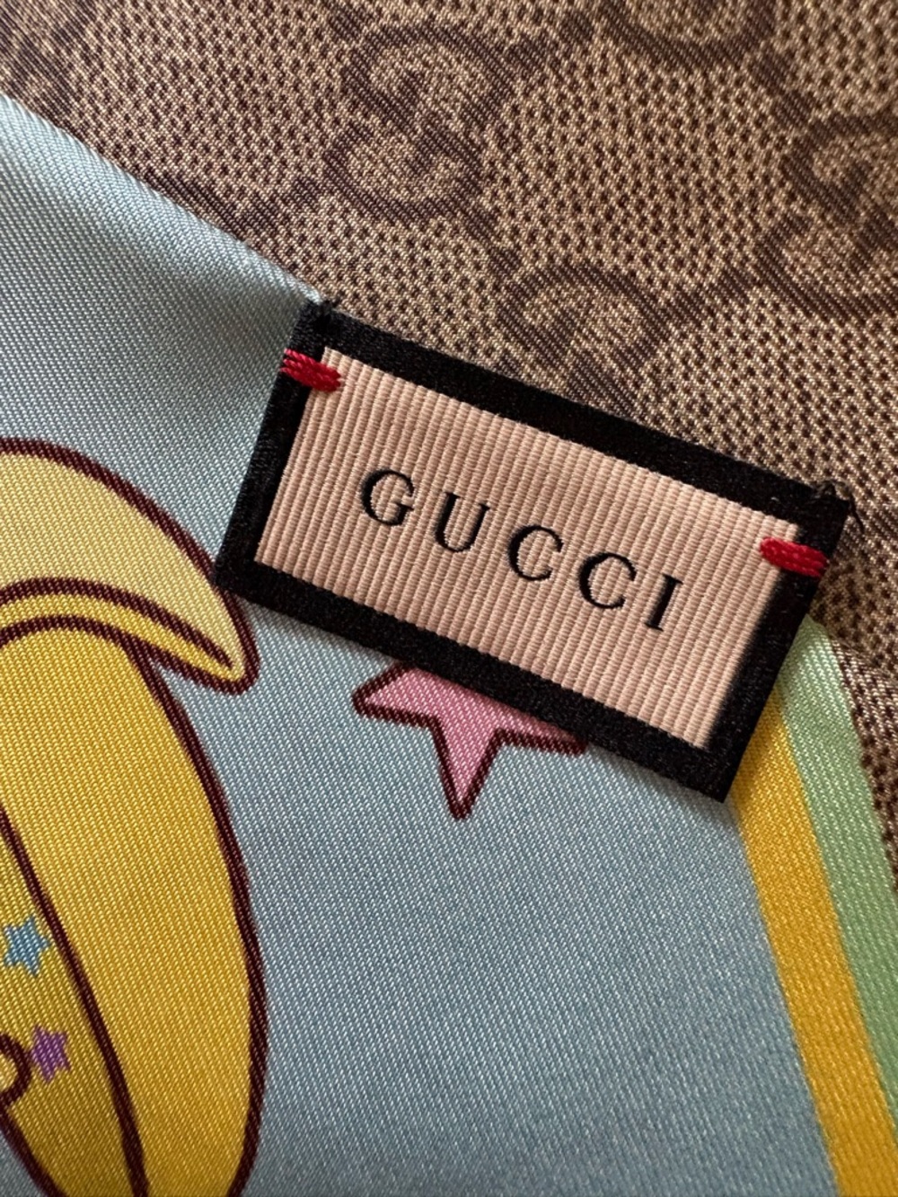 Gucci Brown & Light Blue Silk Monogram Scarf with Banana Graphic - Picture 13 of 13